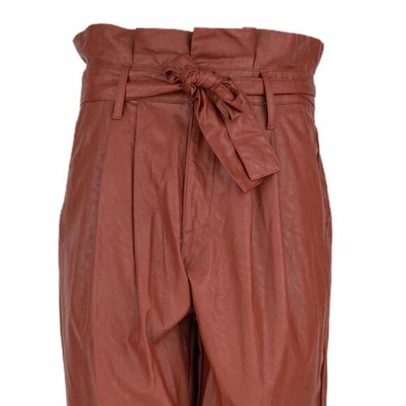 WHO WHAT WEAR Paperbag Waist Vegan Leather Pants Sz 10 - Picture 4 of 5